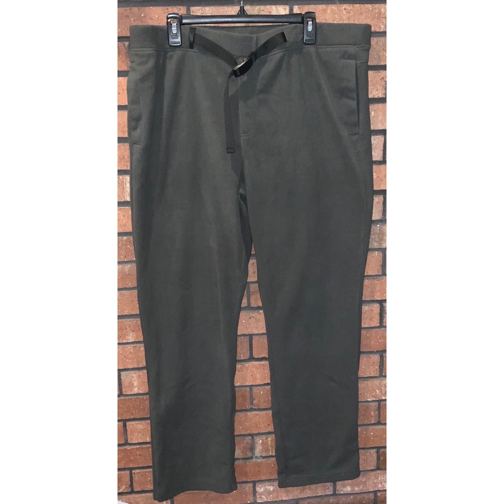 Mountain and Isles Mens Fleece Pants Olive Green Integrated Belted Waist XL